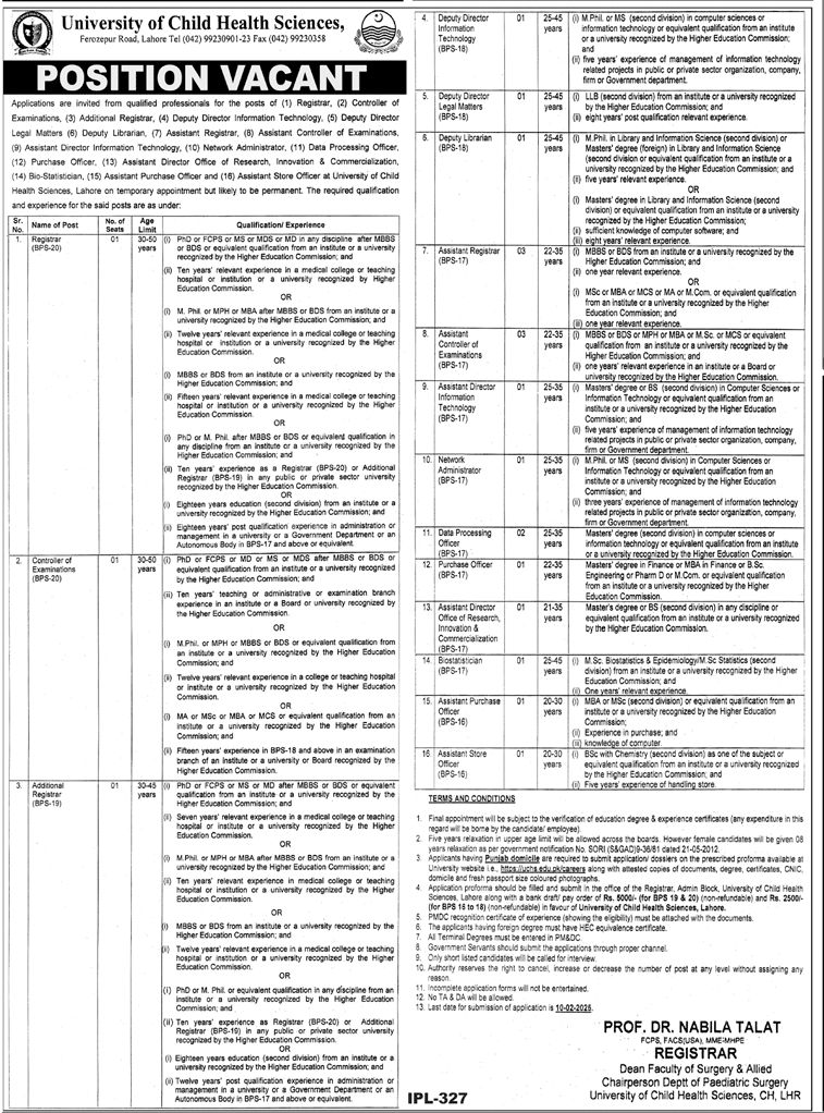 University of Child Heath Science Punjab Jobs 2025