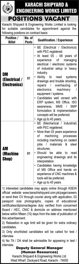 Karachi Shipyard and Engineering Works Jobs 2025