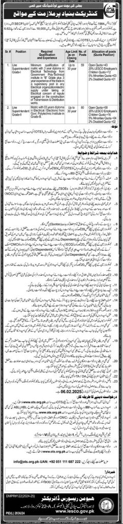 Wapda Lesco Jobs 2025 for Line Superintendent 140 posts