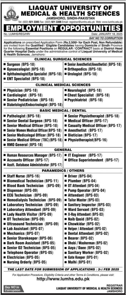 Liaquat University of Medical & Health Sciences Jobs 2025