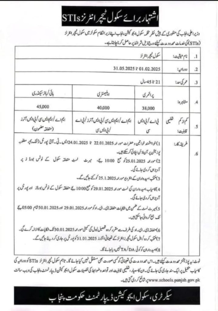 School Teacher Interns STI Jobs Advertisement