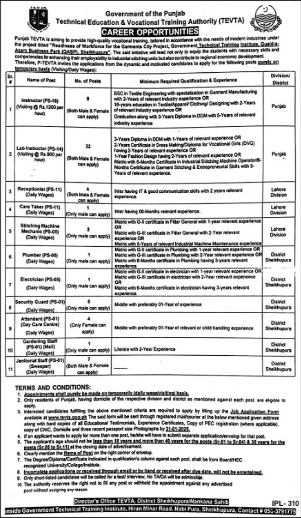 Tevta Punjab Jobs 2025 by Govt of Punjab