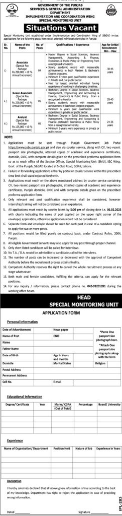 Govt of Punjab Special Management Unit Jobs 2025