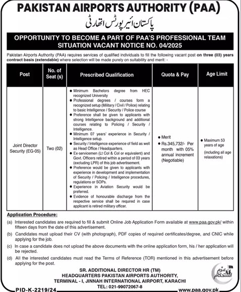 Pakistan Airports Authority (PAA) Jobs 2025 